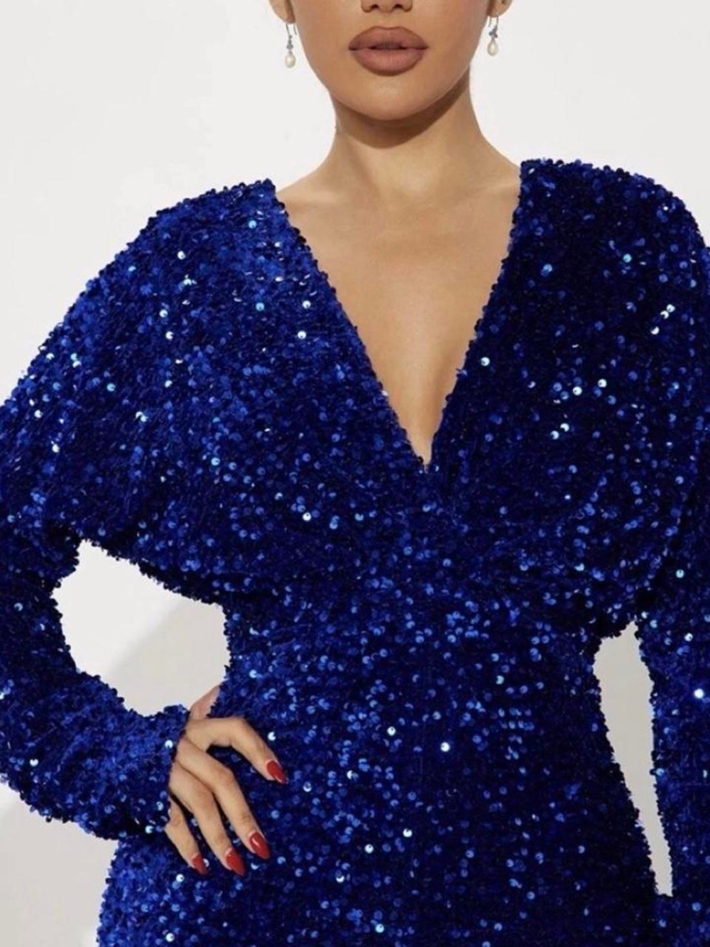 ✨ STUNNING Royal Blue Sequin Long Sleeve Jumpsuit ✨ Fits Size 14/16 - Picture 7 of 8